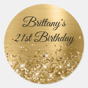 Sticker Rond Glittery Gold Foil Moderne 21e anniversaire