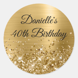 Sticker Rond Glittery Gold Foil Moderne 40e anniversaire
