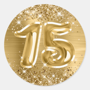 Sticker Rond Glittery Gold Foil Numéro 15 Anniversaire