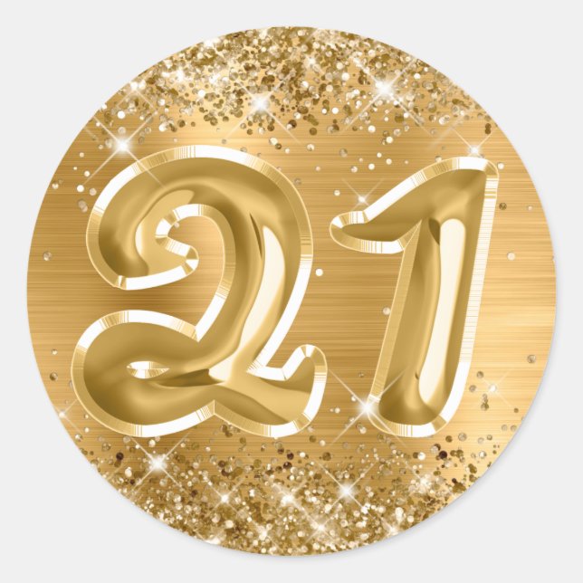 Sticker Rond Glittery Gold Foil Numéro 21 Anniversaire (Devant)