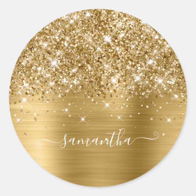 Sticker Rond Glittery Gold Girl Signature Calligraphie (Devant)
