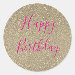 Sticker Rond Glittery Gold Hot Rose heureux Anniversaire Classi