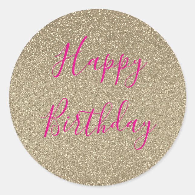Sticker Rond Glittery Gold Hot Rose heureux Anniversaire Classi (Devant)