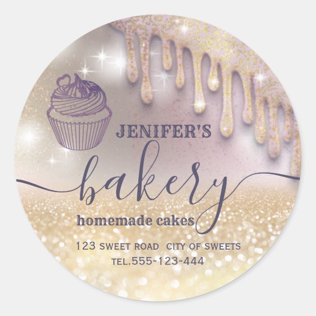 Sticker Rond Glittery gouttes cupcake chef script boulangerie c (Devant)