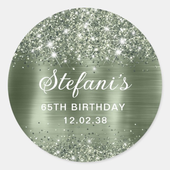 Sticker Rond Glittery Green Sage Foil 65e Anniversaire Classiqu (Devant)