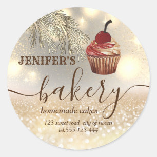 Sticker Rond Glittery holiday cupcake chef script boulangerie