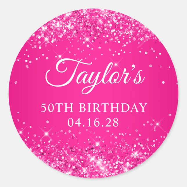Sticker Rond Glittery Hot Pink 50e anniversaire (Devant)