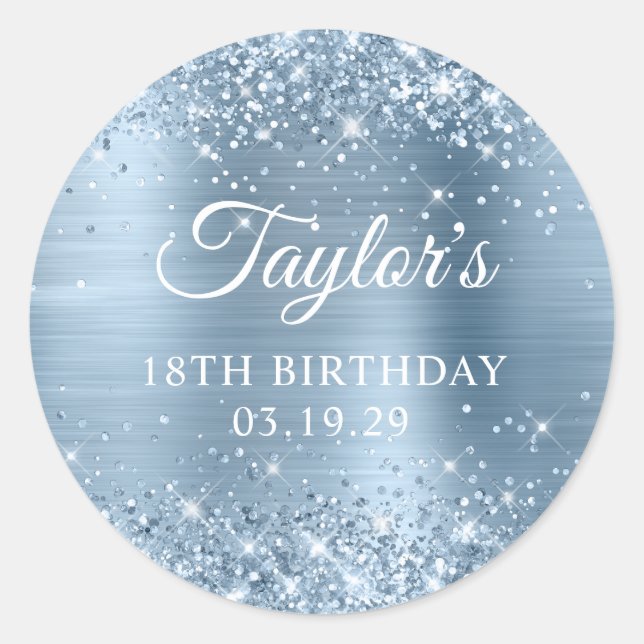 Sticker Rond Glittery Light Blue Foil 18e anniversaire (Devant)