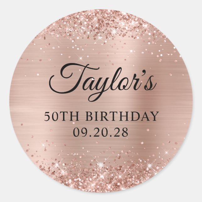 Sticker Rond Glittery Light Rose Gold Foil 50e anniversaire (Devant)