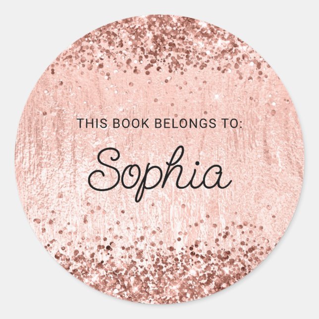 Sticker Rond Glittery Pale Rose Gold Glam Texture Livre (Devant)