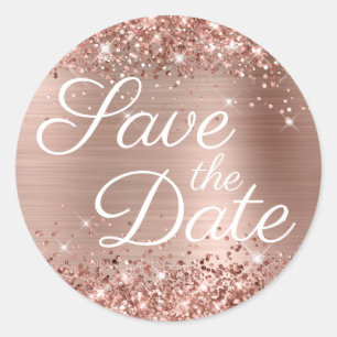 Sticker Rond Glittery Rose Gold Elegant Enregistrer la date