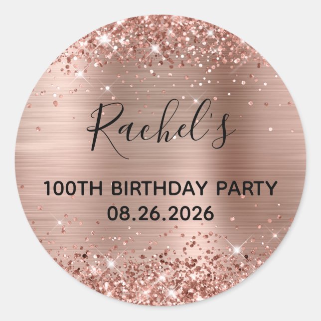 Sticker Rond Glittery Rose Gold Foil 100e fête d'anniversaire (Devant)