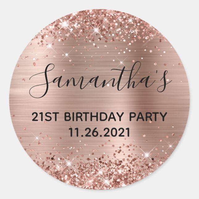 Sticker Rond Glittery Rose Gold Foil 21e fête d'anniversaire (Devant)