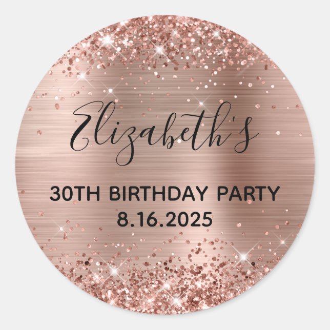 Sticker Rond Glittery Rose Gold Foil 30e fête d'anniversaire (Devant)
