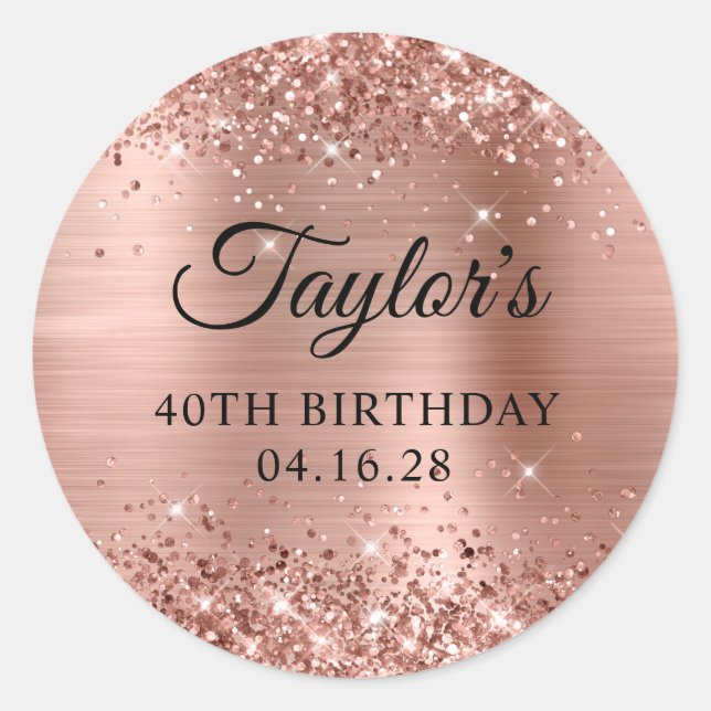 Sticker Rond Glittery Rose Gold Foil 40e anniversaire (Devant)
