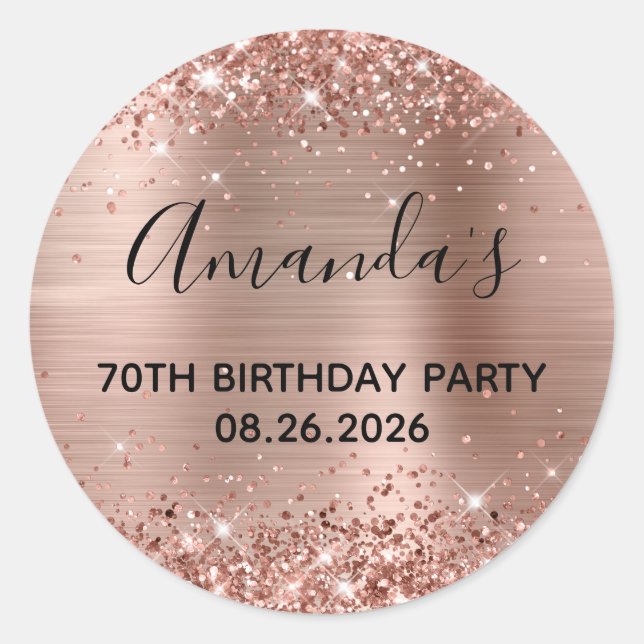 Sticker Rond Glittery Rose Gold Foil 70e fête d'anniversaire (Devant)