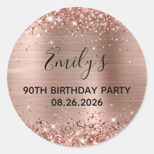 Sticker Rond Glittery Rose Gold Foil 90e fête d'anniversaire