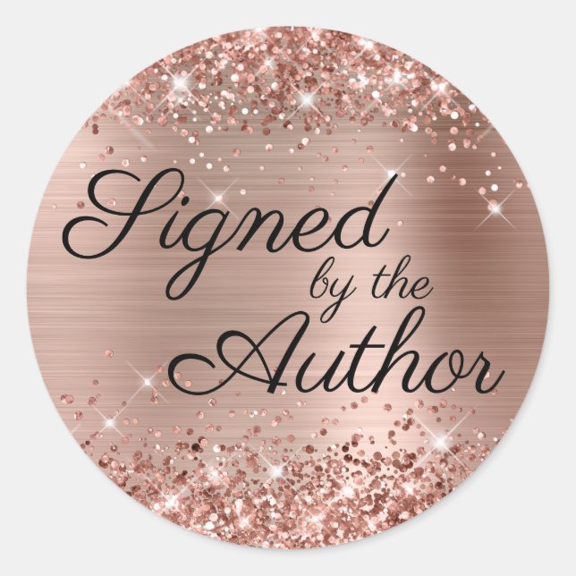 Sticker Rond Glittery Rose Gold Glam Signé par l'auteur (Devant)