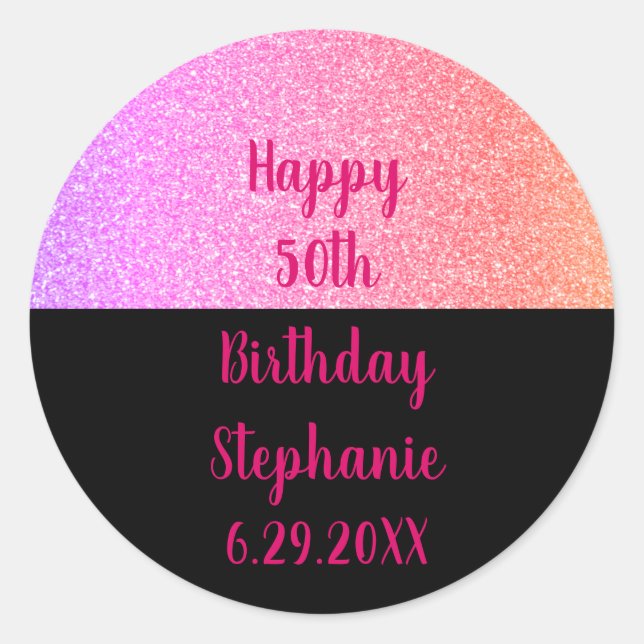 Sticker Rond Glittery Rose Gold Rose Noir Joyeux Anniversaire N (Devant)