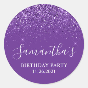 Sticker Rond Glittery Royal violet fête d'anniversaire