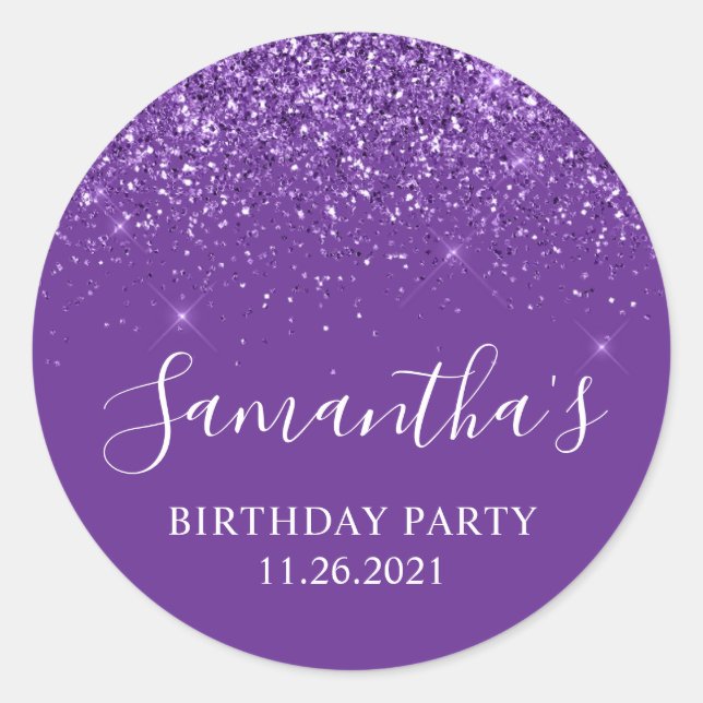 Sticker Rond Glittery Royal violet fête d'anniversaire (Devant)