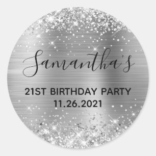Sticker Rond Glittery Silver Foil 21ème anniversaire