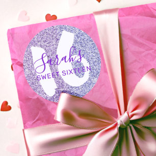 Sticker Rond Glittery Sweet 16 Blue Sparkling Anniversaire