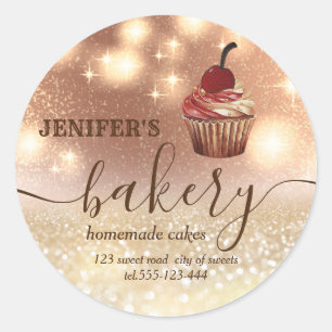 Sticker Rond Glittery vintage cupcake chef script boulangerie
