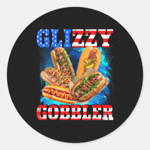 Sticker Rond Glizzy Gobbler Drôle Hotdog 4 Juillet Bbq Patrio