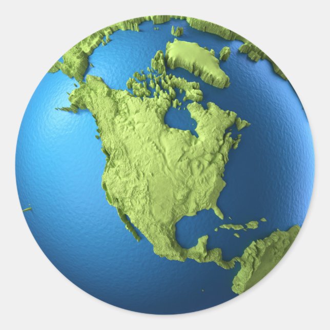 Sticker Rond Globe 3d isolé sur blanc.Continent Amérique du Nor (Devant)