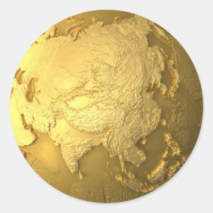 Sticker Rond Globe d'or - Metal la terre, Asie, 3d rendent