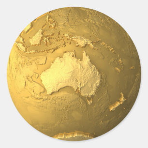 Sticker Rond Globe d'or - Metal la terre, Australie, 3d rendent