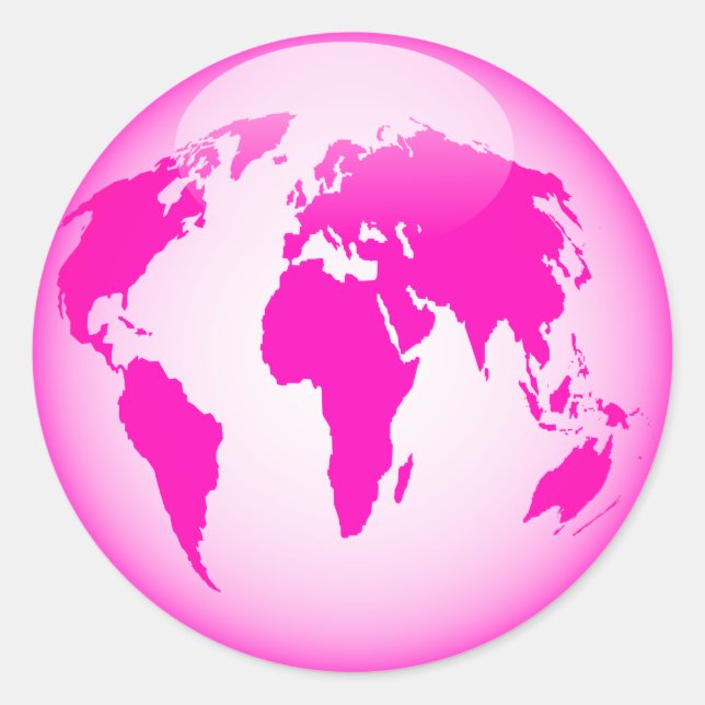 Sticker Rond Globe rose brillant (Devant)