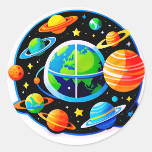 Sticker Rond Globe spatial vibrant avec planètes