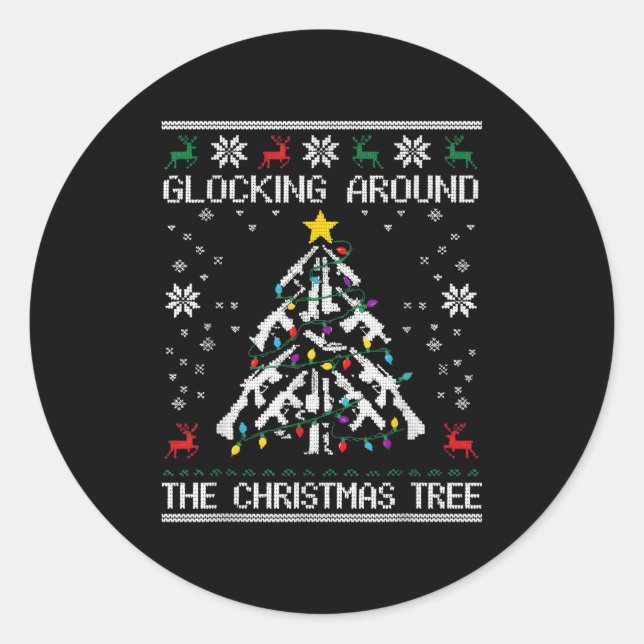 Sticker Rond Glocking Around The Christmas Tree Ugly Christmas  (Devant)