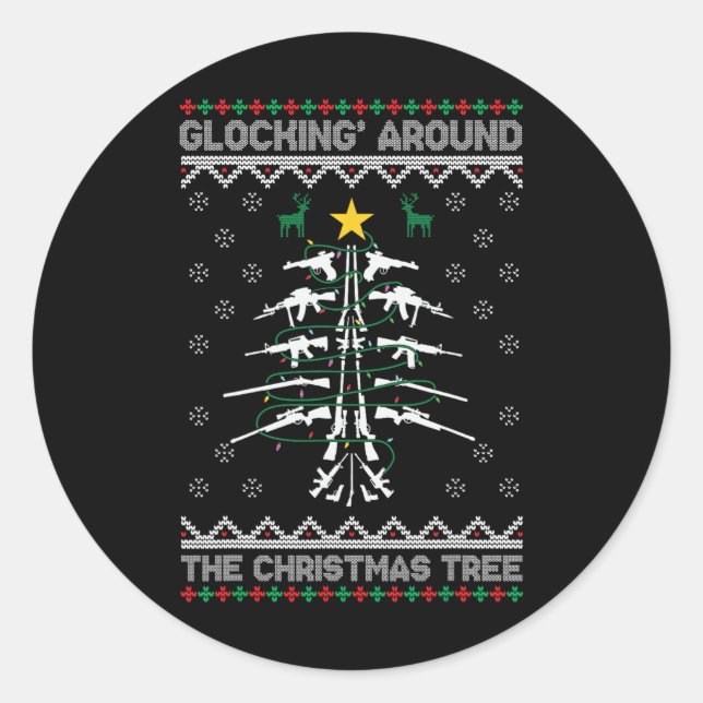 Sticker Rond Glocking Around The Christmas Tree Ugly Christmas  (Devant)