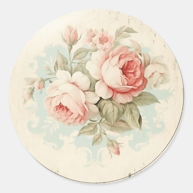 Sticker Rond Gloire rose Peachy, Chic Shabby (Devant)