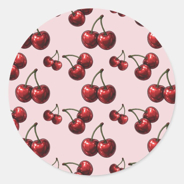 Sticker Rond Glossy Red Cherries Pink Retro Glam Party (Devant)