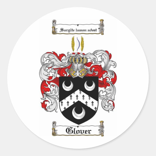 STICKER ROND GLOVER FAMILLE CREST - GLOVER COAT OF ARMS (Devant)