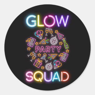 Sticker Rond Glow Party Squad Neon Lumières Anniversaire