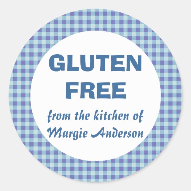 Sticker Rond Gluten Free Food En vichy Bleu (Devant)