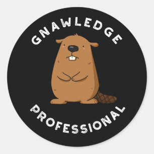 Sticker Rond Gnawledge Professional Funky Beaver Pun Dark BG