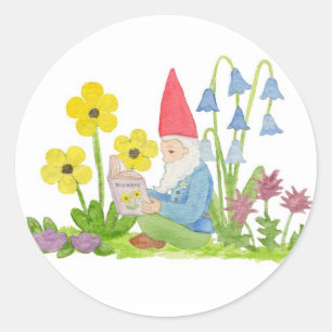Sticker Rond Gnome avec l'autocollant de fleurs