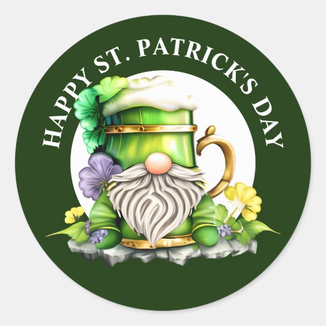 Sticker Rond Gnome brasserie Saint Patrick's day green gold (Devant)