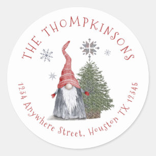 Sticker Rond Gnome Christmas Tree Nom Adresse de retour