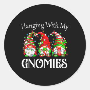 Sticker Rond Gnome de Noël avec mes filles pyjamas de famille
