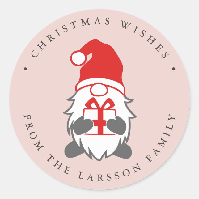 Sticker Rond Gnome drôle avec présent et chapeau de Père Noël r (Devant)