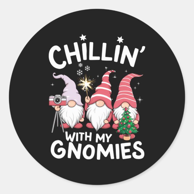 Sticker Rond Gnome Family Christmas Chillin With My Gnomies  (Devant)