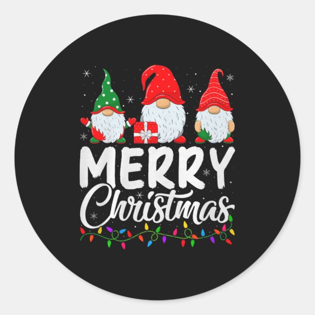 Sticker Rond Gnome Merry Christmas Pajamas Matching Family Grou (Devant)