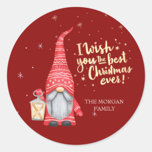 Sticker Rond Gnome mignon, je vous souhaite le meilleur Noël qu